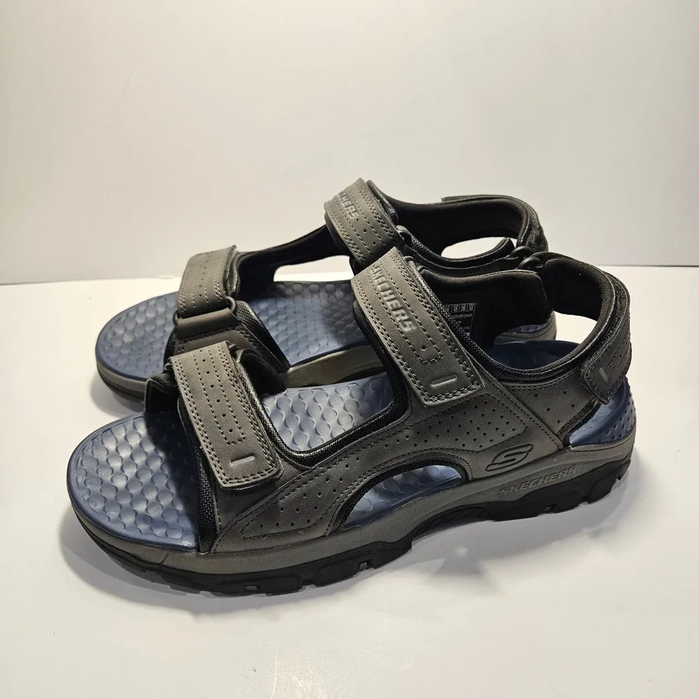 Skechers Relaxed Fit Tresmen Garo Luxe Foam Sandals Mens 10 Charcoal Gray Blue